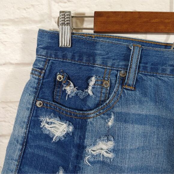 R AE American Eagle Vintage Hi-Rise Festival Distress Blue Denim Jean Shorts 10 - Picture 2 of 8